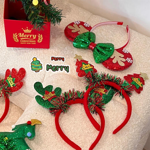 【圣诞礼物】鹿角秋冬季圣诞节头饰发箍狂欢派对 可爱甜美风少女圣诞树头箍装扮发饰 商品图2