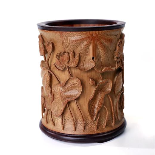 和谐(荷蟹)°竹笔筒镶口底13*15.5cm 商品图5