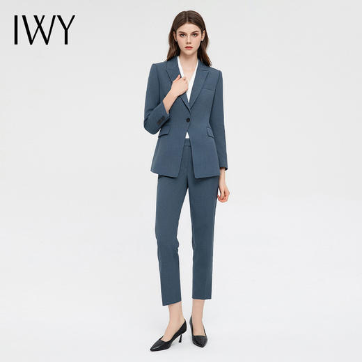 IWY/气质雾霾蓝西装套装女时尚干练总裁正装秋冬长袖商务工作服C13318+P13318 商品图5