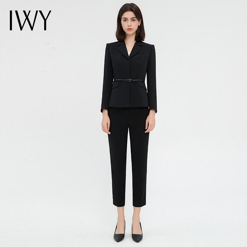 IWY/高端黑色西装套装女新款气质商务公务员面试正装售楼部工作服C13315+P13315