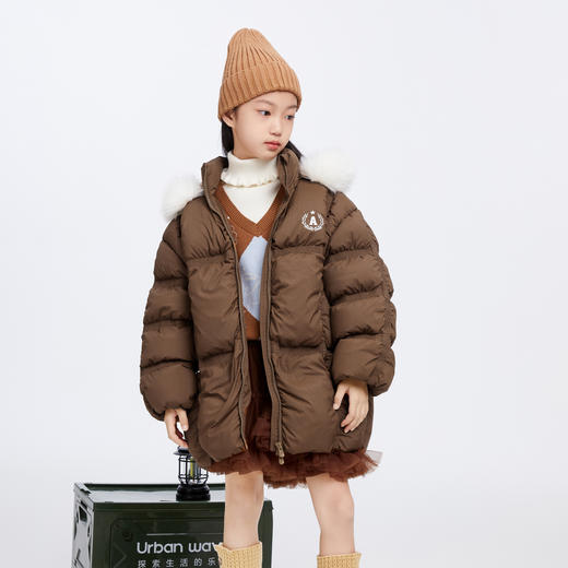 【御寒-5~5℃】女童时尚防风中长款羽绒服保暖外套安奈儿童装EG345180 商品图1
