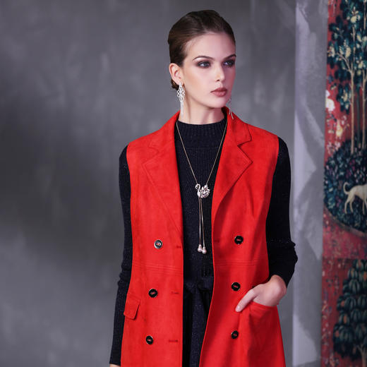 【伯妮斯茵】鹿皮绒合身无弹翻领风衣--仕女与独角兽的乌托邦--《因汉而生--哥特》3D6243 商品图1