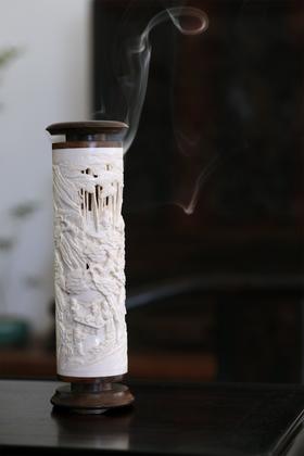 琴棋书画°猛犸牙雕香筒6.5*22cm