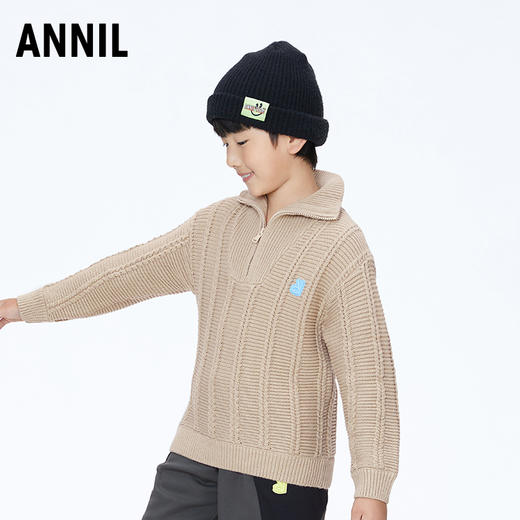 【实体店同款】男童时尚时髦半开领针织衫毛衫2023年冬季新款安奈儿童装AB344722 商品图2