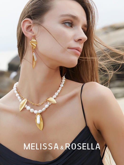 双层链条天然珍珠叶子项链 商品图0