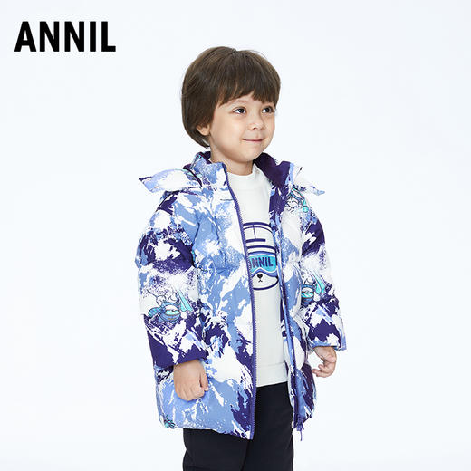 ☆【实体店同款】男童萌趣雪豹75%鸭绒中长款羽绒服可拆卸发光护目镜2023年冬季新款安奈儿童装XB345664 商品图1