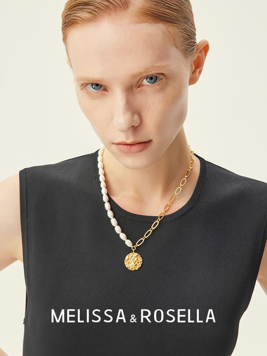 双层可拆卸天然珍珠圆牌项链 商品图4