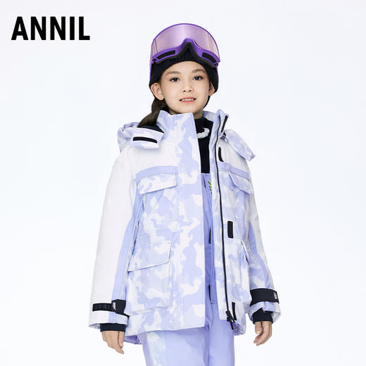 ☆【实体店同款】女童潮酷防风防水防油85%鸭绒中长款羽绒服2023年冬季新款安奈儿童装AG345611 商品图0