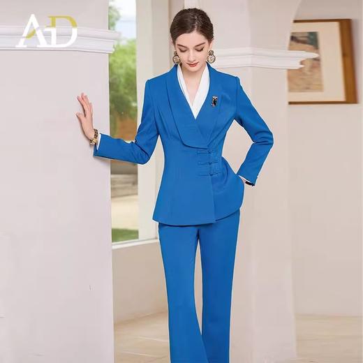 AD气场强大女总裁套装新款高级阔腿裤蓝色新中式国风干练气质西装 商品图3