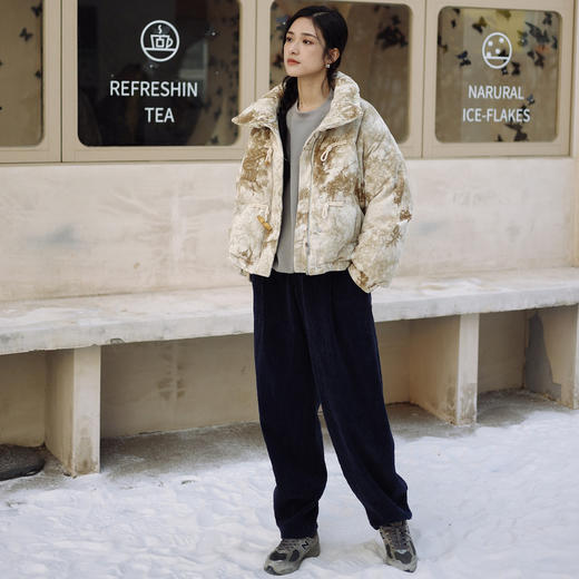 绽放984朵/2023冬新款文艺复古花色扎染晕染大立领防风加厚羽绒服 商品图2