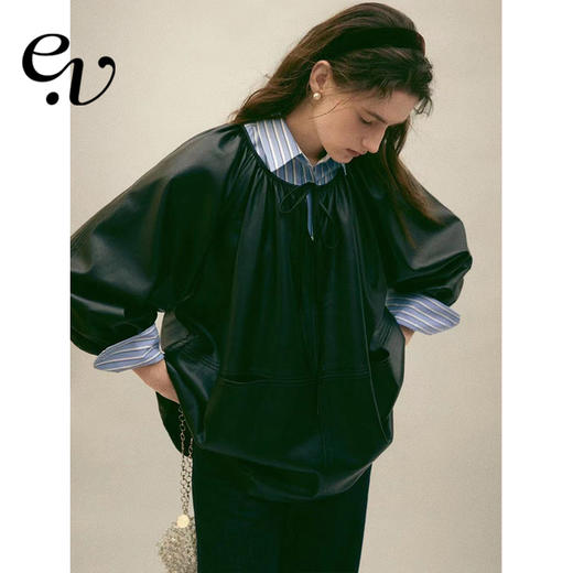 Even Vintage丨环保蛋白皮 气质套头叠穿蓬蓬皮衣高级百搭外套女 商品图0