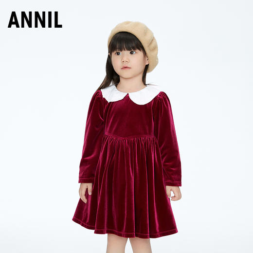 【实体店同款】女童优雅丝绒泡泡袖长袖连衣裙2023年冬季新款安奈儿童装XG343811 商品图0