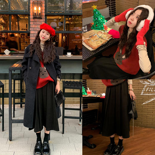<曾小咸推荐> 【暖冬季宠爱】黑色大衣+红色马甲 商品图0
