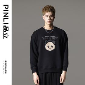PINLI品立秋冬新款男士熊猫贴布压胶字母烫画圆领套头卫衣潮BG233109037