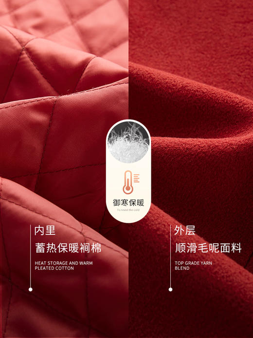 【年终特卖】熙世界红色牛角扣毛呢大衣设计感秋冬款加厚夹棉呢子外套中长款 商品图3