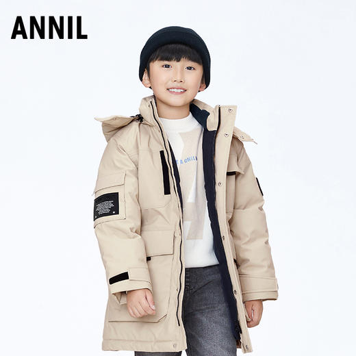 【实体店同款】男童85%鸭绒户外露营风多口袋工装防风长款羽绒服2023年冬季新款安奈儿童装AB345583 商品图0