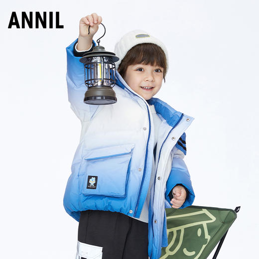 【实体店同款】男童时尚渐变85%鸭绒中长款羽绒服可脱卸帽子2023年冬季新款安奈儿童装XB345668 商品图1