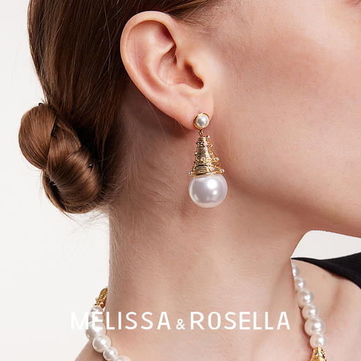 螺旋锥形大珍珠耳钉 商品图0