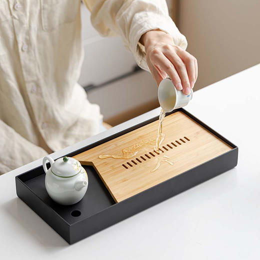 无闻 长方形竹制觅何竹盘禅意干泡盘储水式茶水托盘家用客厅泡茶盘 商品图7