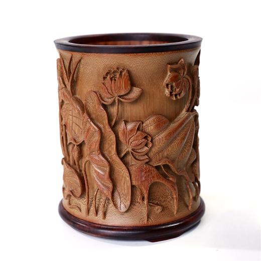 和谐(荷蟹)°竹笔筒镶口底13*15.5cm 商品图3