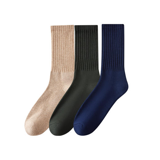 洁丽雅3双装长筒男袜精梳棉加厚毛圈保暖减震消臭时尚袜子男 商品图7