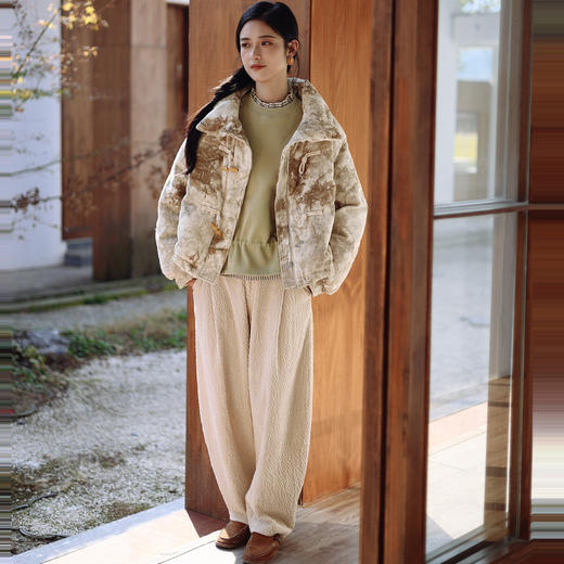 绽放984朵/2023冬新款文艺复古花色扎染晕染大立领防风加厚羽绒服 商品图1