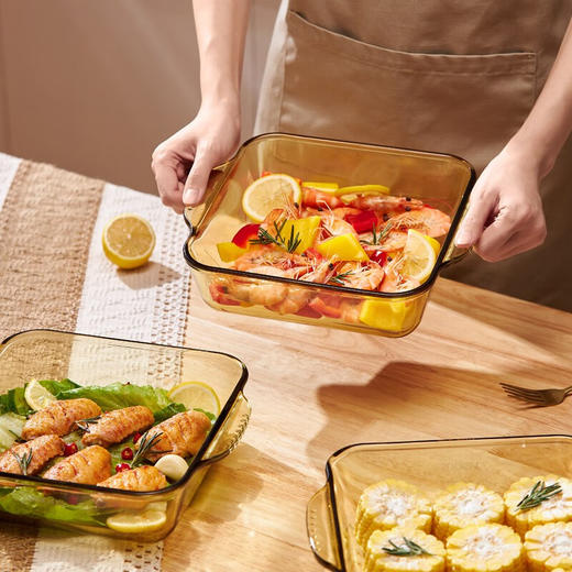 康宁餐具双耳玻璃烤盘烤箱微波炉专用鱼盘餐盘菜盘蛋糕披萨焗饭盘烘焙餐具 康宁琥珀色玻璃烤盘2L 商品图4