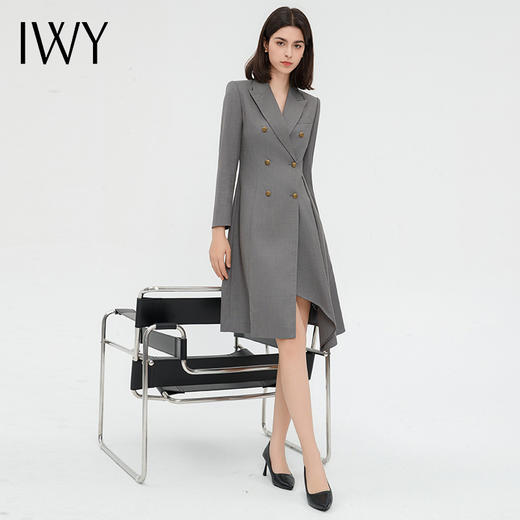 IWY/灰色西装连衣裙女双排扣设计感售楼部前台工作服商务正装Q13326 商品图1