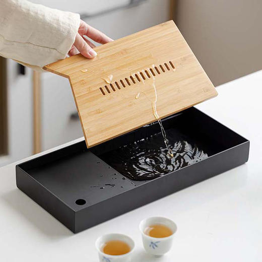 无闻 长方形竹制觅何竹盘禅意干泡盘储水式茶水托盘家用客厅泡茶盘 商品图3