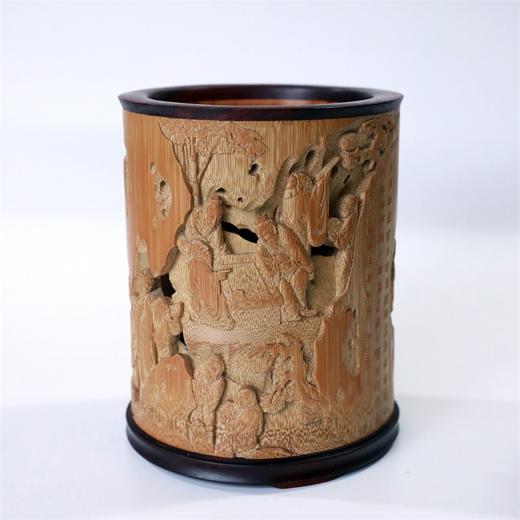 镂雕西园雅集°竹雕笔筒13x16.5cm 商品图3