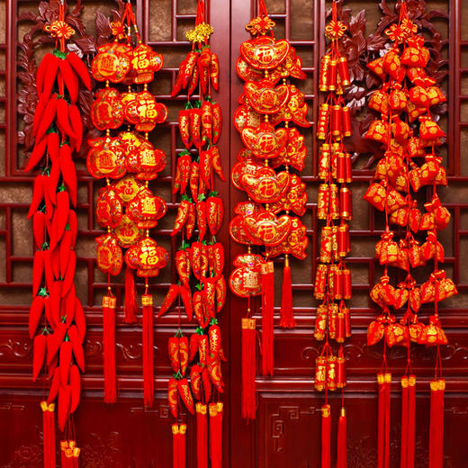 年终大促！【财源滚滚！福气冲天】新年喜庆大红辣椒串鞭炮串挂件，福袋客厅新房节日装饰乔迁春节，辣椒如火 财源广进，传统手工编织 丰富多彩 商品图0