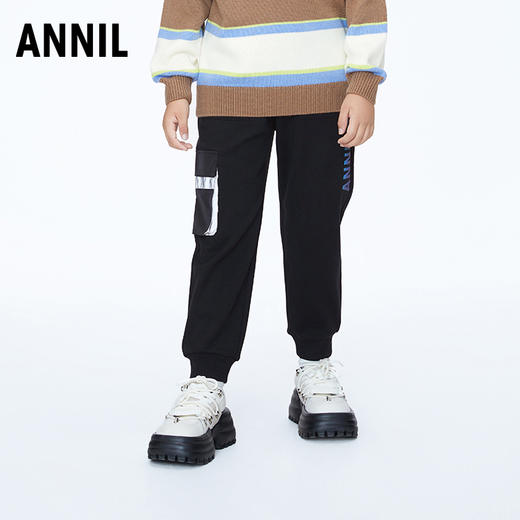 ☆【实体店同款】男童时尚潮酷加绒全腰针织长裤2023年冬季新款安奈儿童装AB346741 商品图2
