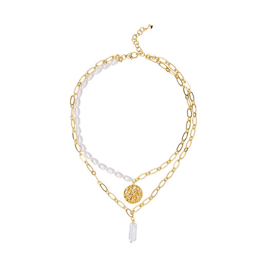 双层可拆卸天然珍珠圆牌项链 商品图0