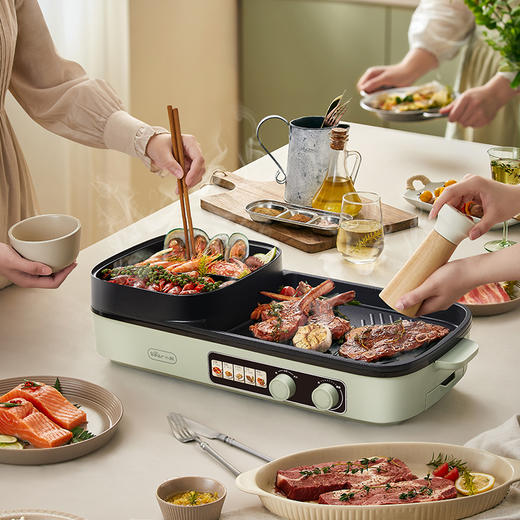 【小程序】小熊(Bear)烤涮一体两用锅烤肉锅电烤炉烧烤烤盘家用烤肉盘多功能多用途电火锅电烤炉DKL-E20V1 商品图9