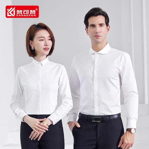 高端长袖衬衫工作服秋冬季白领职业正装男女同款衬衣定制绣logo 商品图4