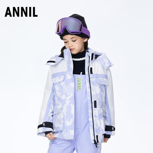 ☆【实体店同款】女童潮酷防风防水防油85%鸭绒中长款羽绒服2023年冬季新款安奈儿童装AG345611 商品图1