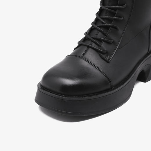 西遇高筒骑士靴女新款秋冬弹力长筒马丁靴黑色绑带厚底长靴子D2134008 商品图5