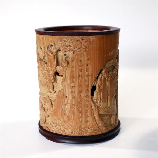 镂雕西园雅集°竹雕笔筒13x16.5cm 商品图2