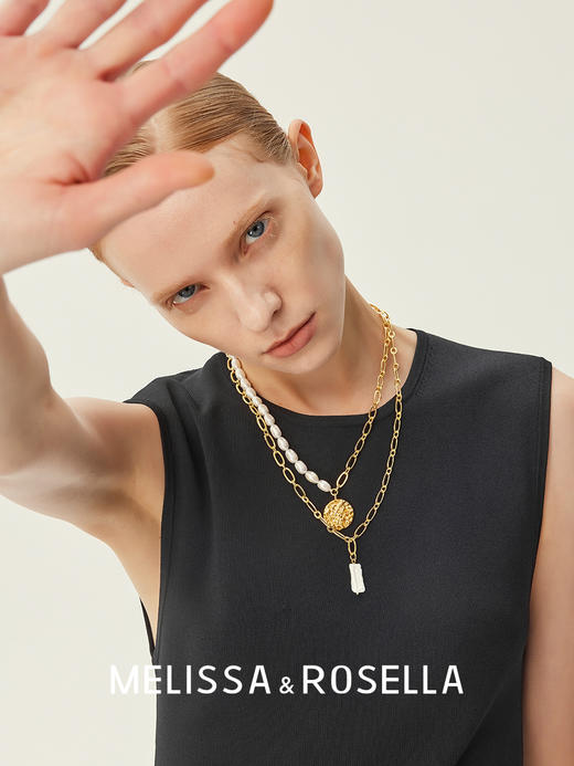 双层可拆卸天然珍珠圆牌项链 商品图2