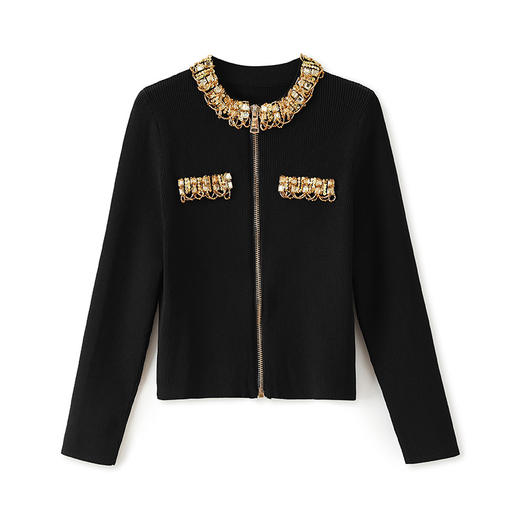 重工钉珠14针针织开衫上衣，名媛轻奢小个子百搭外套WLZD-2326302 商品图4