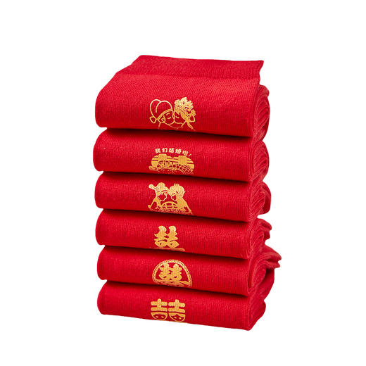 洁丽雅6双鸿运男袜纯棉大红喜庆中筒男袜大红袜子结婚袜子男 商品图6