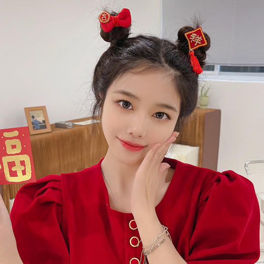 新年好物！【中国风新年头饰！吉祥之美】中国风新年头饰过年喜庆发饰，福字吉祥灯笼发夹子少女儿童边夹顶夹，年味绵延，发饰中寓意浓郁 商品图2