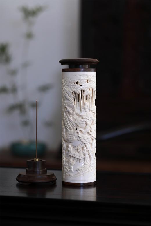 琴棋书画°猛犸牙雕香筒6.5*22cm 商品图4