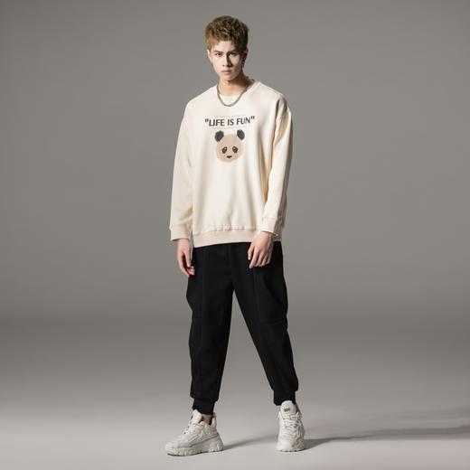 PINLI品立秋冬新款男士熊猫贴布压胶字母烫画圆领套头卫衣潮BG233109037 商品图4