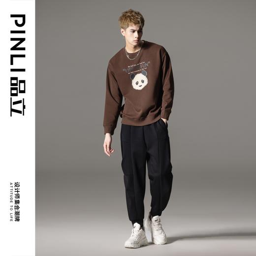 PINLI品立秋冬新款男士熊猫贴布压胶字母烫画圆领套头卫衣潮BG233109037 商品图1