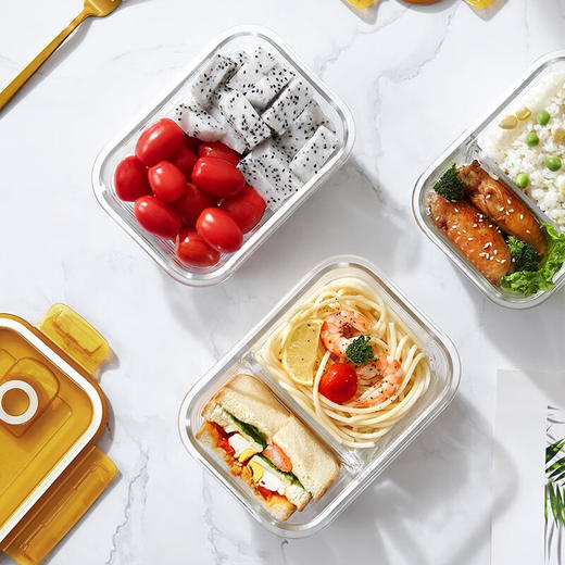 康宁餐具玻璃保鲜盒保温袋食品级冰箱专用密封碗带盖微波炉加热饭盒 保鲜盒便携饭盒 770ML/1220ML 商品图1