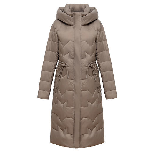 QYMXQD-6D2320-L 简约长款加厚保暖羽绒服2023年冬款长袖连帽系带收腰女装鸭绒外套 商品图4