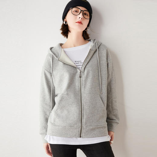 纤束马加绒男女同款拉链华棉连帽卫衣 商品图0