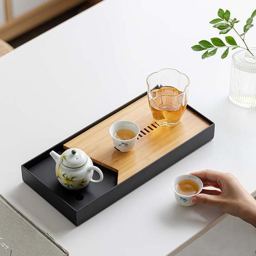 无闻 长方形竹制觅何竹盘禅意干泡盘储水式茶水托盘家用客厅泡茶盘 商品图9