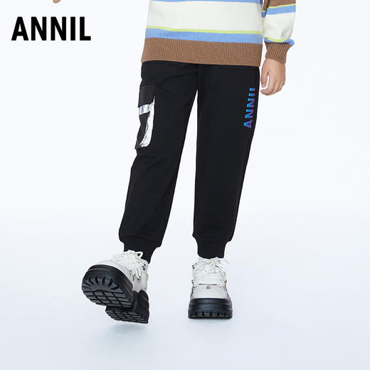 ☆【实体店同款】男童时尚潮酷加绒全腰针织长裤2023年冬季新款安奈儿童装AB346741 商品图1